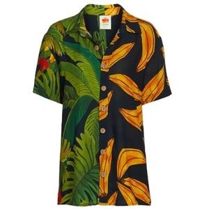 Farm Rio Yellow Mixed Black Prints Uni Shirt Cocoa Forest + Ripe Bananas